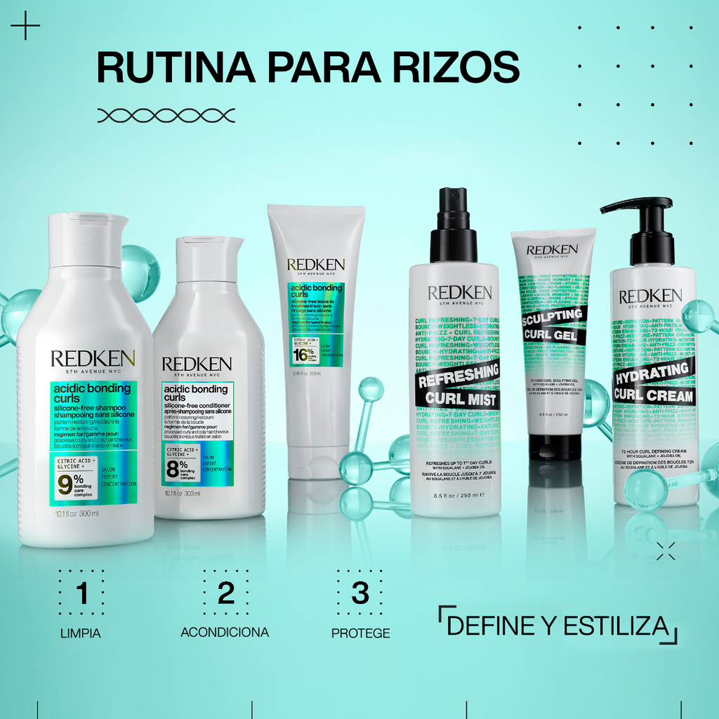 Shampoo sin siliconas para cabello con rizos y rulos procesados y dañados Acidic Bonding Curls 300ml Redken