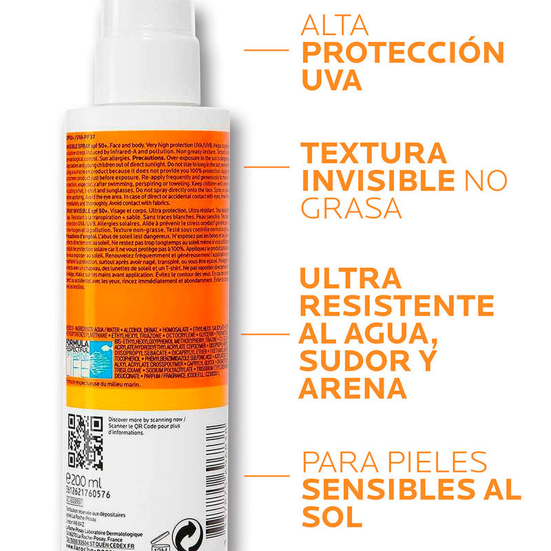 Protector Solar Corporal Anthelios Spray Invisible FPS 50+ 200ml bloqueador