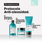 Shampoo en gel que purifica el cuero cabelludo y la fibra de residuos, sudor y grasa para una sensación más fresca y limpia Scalp Advanced Anti-Oiliness 500 ml Loreal Professionnel