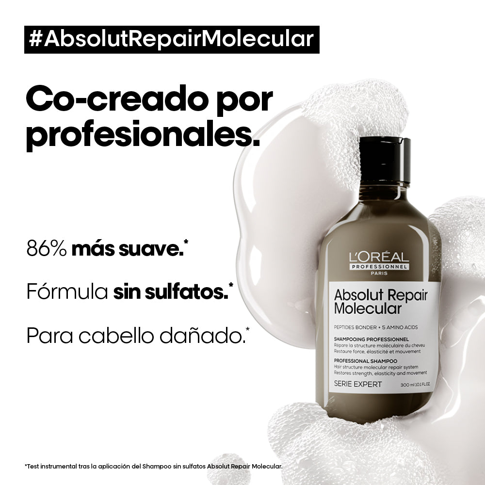 Shampoo reparador sin sulfato Absolut Repair Molecular para cabello muy dañado Loreal professionnel 300 ml