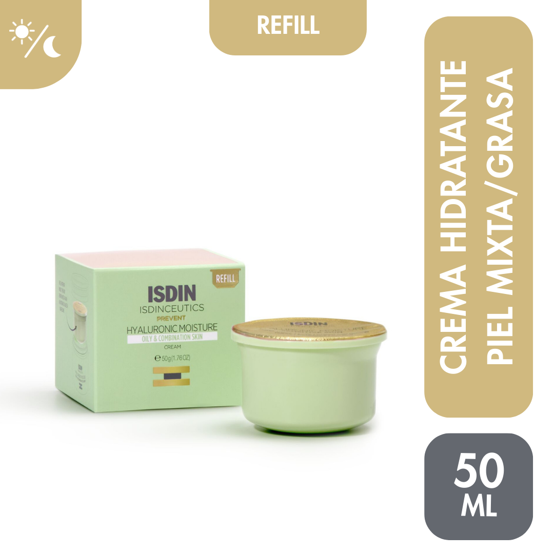 ISDINCEUTICS REFILL HYALURONIC MOISTURE OILY SKIN 50 ml - Crema preventiva con ácido hialurónico para piel mixta - grasa - Antiedad