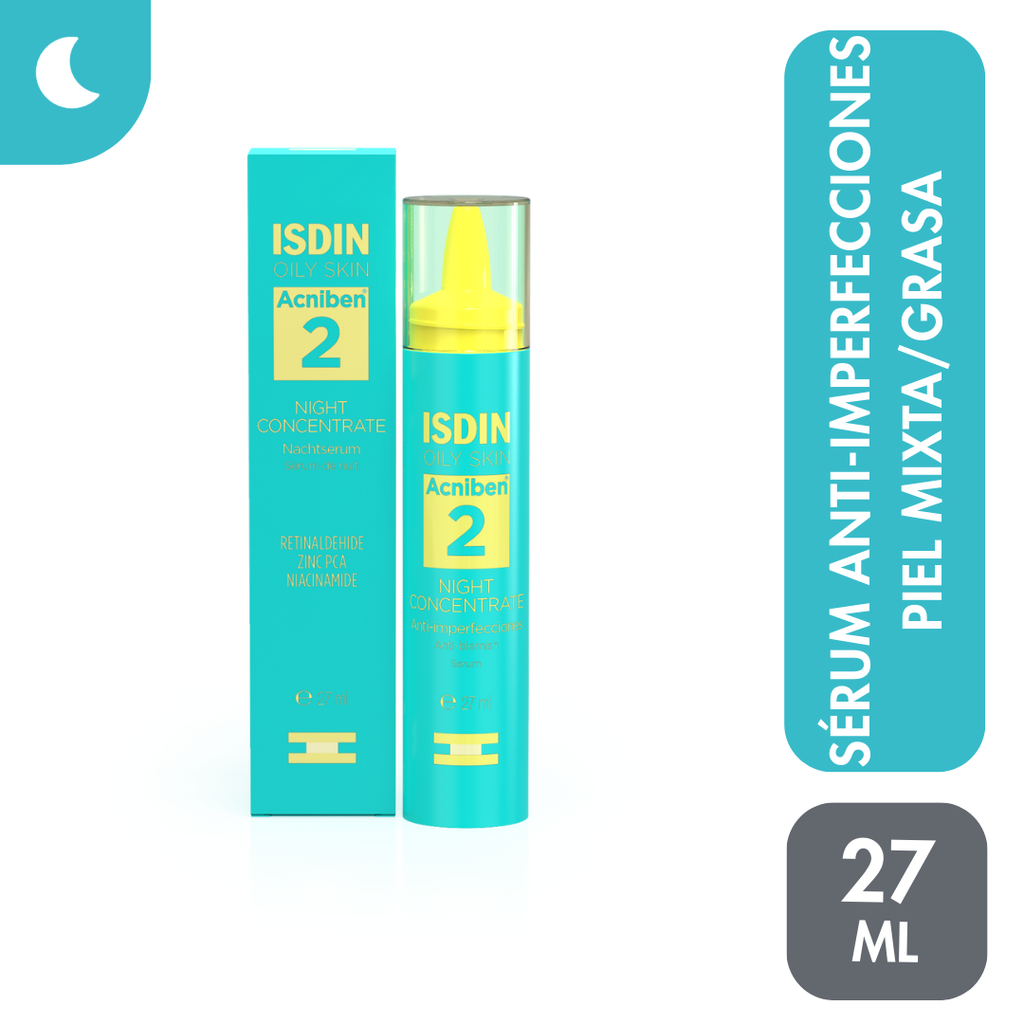 Isdin Acniben Night Concentrate Anti-Imperfecciones 27ml - Serum de noche formulado con retinaldehído para piel mixta a grasa