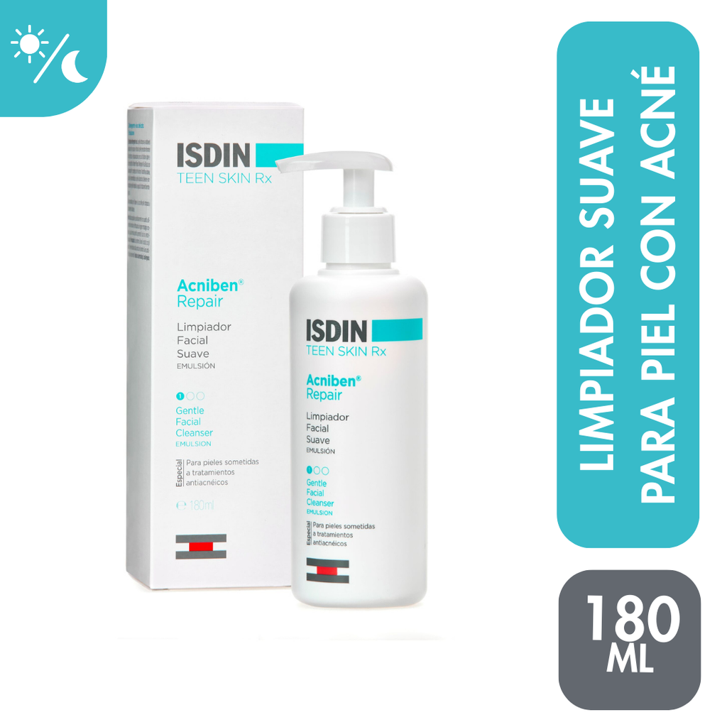 Isdin Acniben Repair Limpiador Facial Suave 180ml - Emulsión limpiadora pieles bajo tratamientos antiacneicos