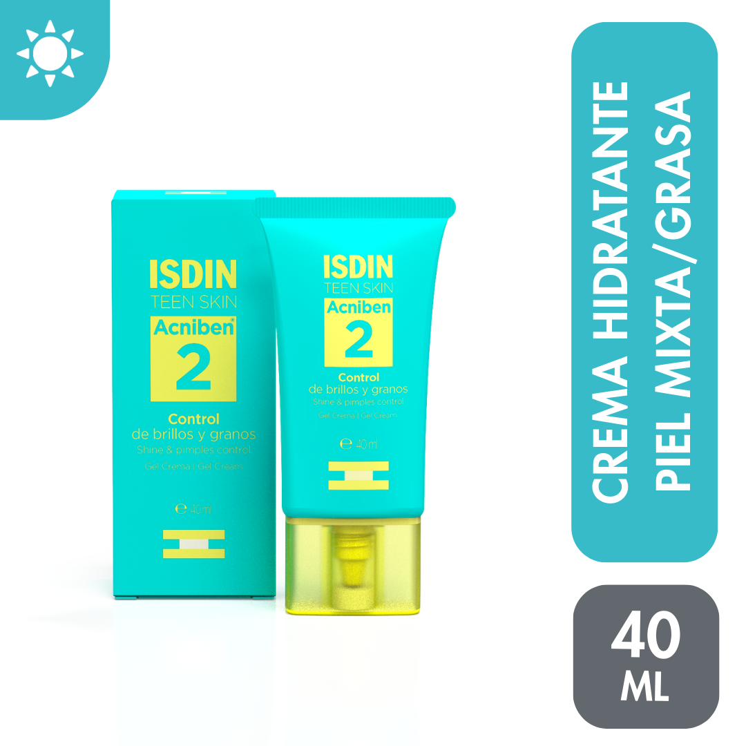 ISDIN ACNIBEN CONTROL DE BRILLOS Y GRANOS x 40 ml - Gel crema hidratante facial para piel mixta a grasa