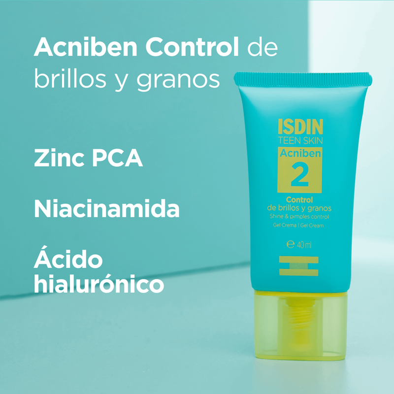 ISDIN ACNIBEN CONTROL DE BRILLOS Y GRANOS x 40 ml - Gel crema hidratante facial para piel mixta a grasa