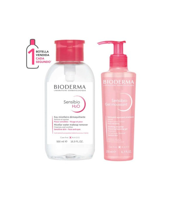 Pack Piel Sensible Bioderma Sensibio H2O Pump 500ml + Limpiador 200ml