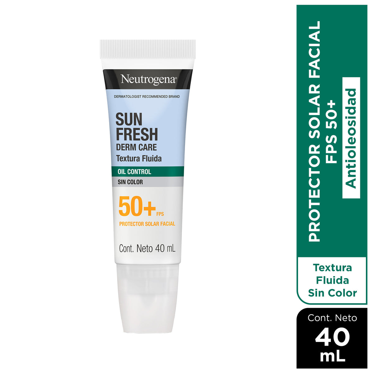 Protector Solar Facial Sun Fresh Oil Control Fluido Sin Color FPS 50+ 40mL | Neutrogena