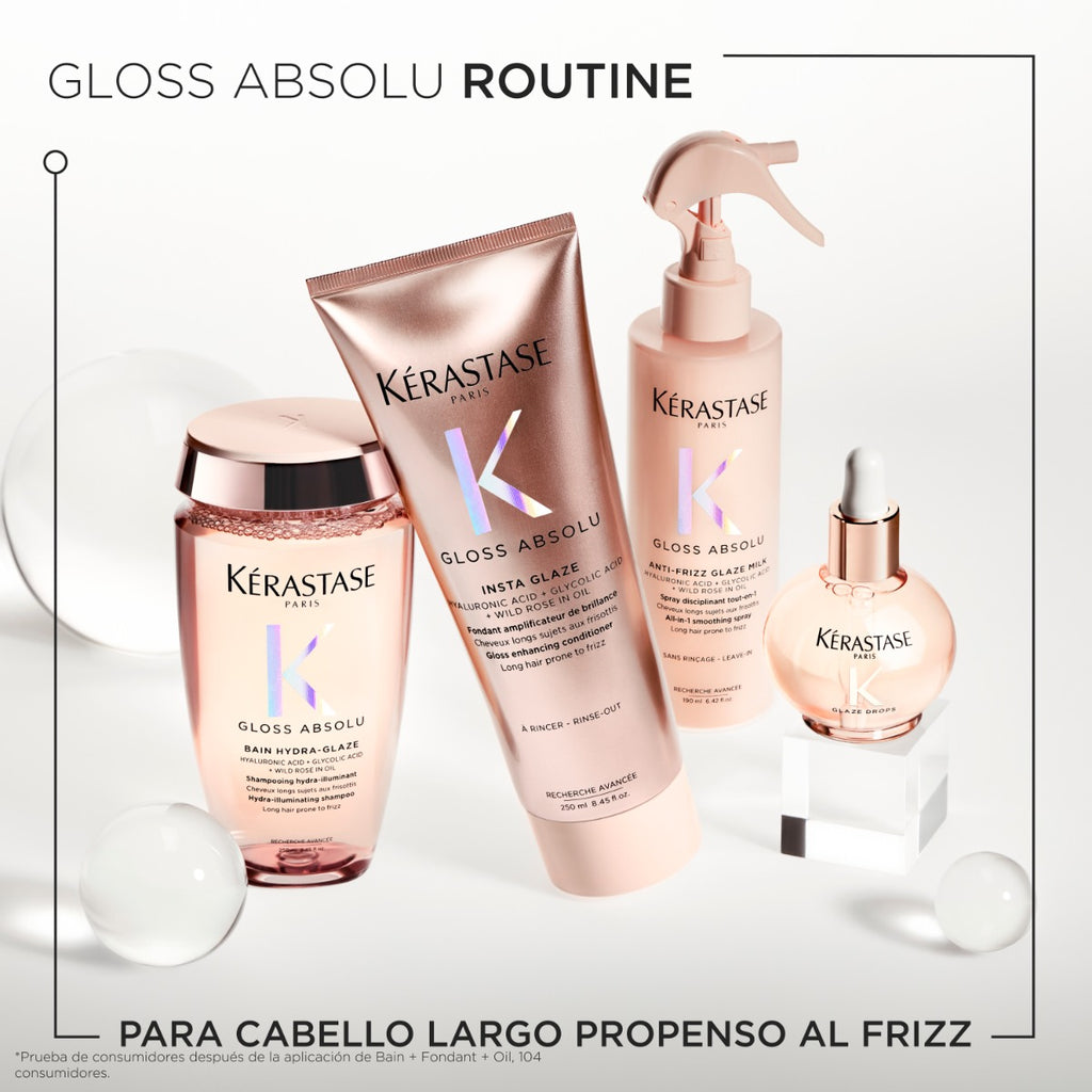 Pack Kerastase Gloss Absolu: Bain 250ml + Fondant 250ml + Spray Milk 190ml + Glaze Drops 45ml