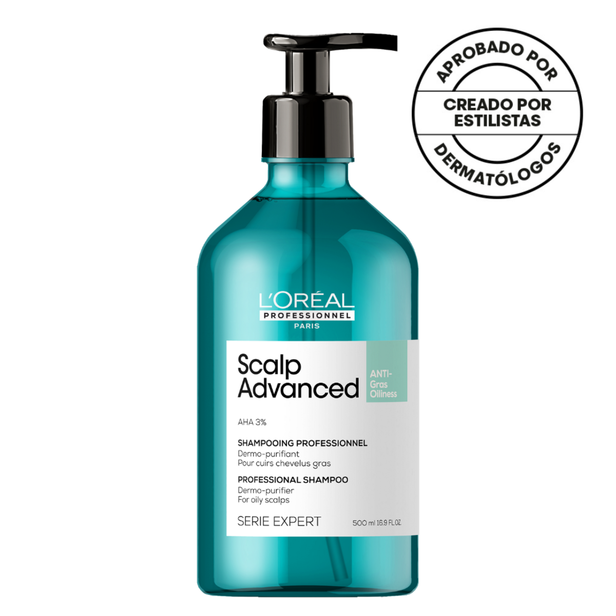 Shampoo en gel que purifica el cuero cabelludo y la fibra de residuos, sudor y grasa para una sensación más fresca y limpia Scalp Advanced Anti-Oiliness 500 ml Loreal Professionnel