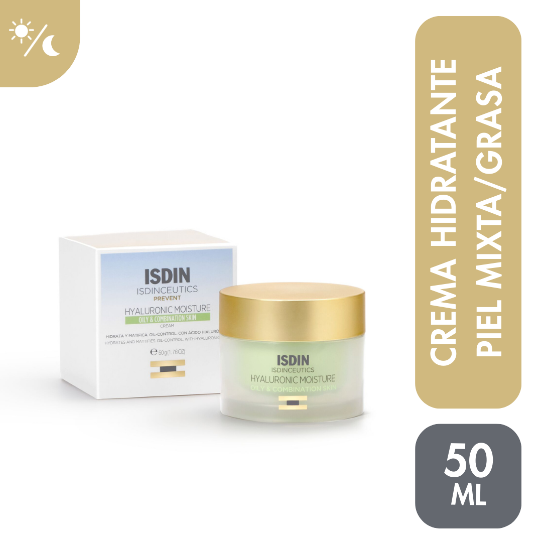 ISDINCEUTICS HYALURONIC MOISTURE OILY SKIN 50 ml - Crema preventiva con ácido hialurónico para piel mixta - grasa - Antiedad