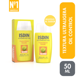 Protector Solar ISDIN FUSION WATER MAGIC ALCARAZ SPF 50 - 50 ml - Bloqueador de para Fusion Water (facial) - Compra online en DermotiendaShopping