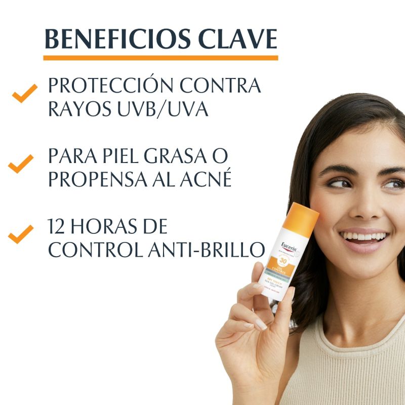 Protector Solar Facial Eucerin Oil Control FPS 50+ Tono Claro - Frasco 50  ML - Derma Care Salud Store