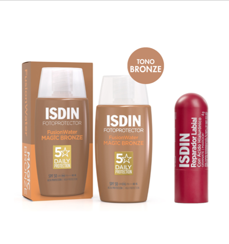 Pack ISDIN Fusion Water Color Bronce + Reparador Labial Color Granate